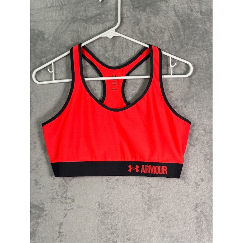 Under Armour Neon Coral Gray Compression Sports Bra Size XL